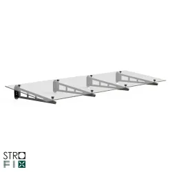 Strofix glass canopy kit on 4 painted S355 steel supports, 1150 mm depth, with transparent 66.2 ESG glass