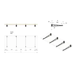 Strofix glass canopy kit on 4 painted S355 steel supports, 1150 mm depth, technical drawing