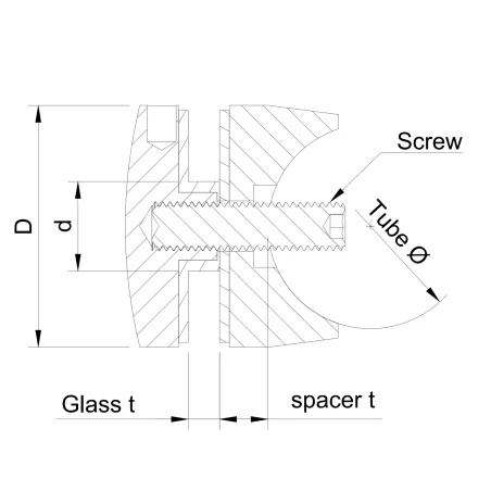 Glass adaptor D50, SS, satin, for tube Ø42.4 - Strofix