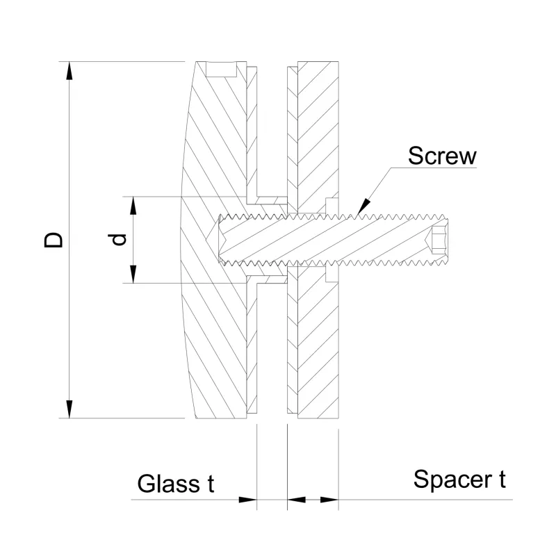 Glass adaptor D70 spherical, SS, satin - Strofix
