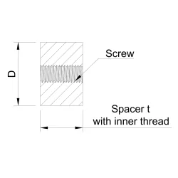 Side view of D30 threaded distancer showing M8 internal thread and selectable spacer thickness