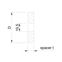 Side view of D40 distancer spacer showing Ø 8.5 mm unthreaded through-hole and 8 mm thickness