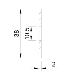 Side view of 40x40 square silicone gasket showing 2 mm thickness and Ø 10.5 mm central hole