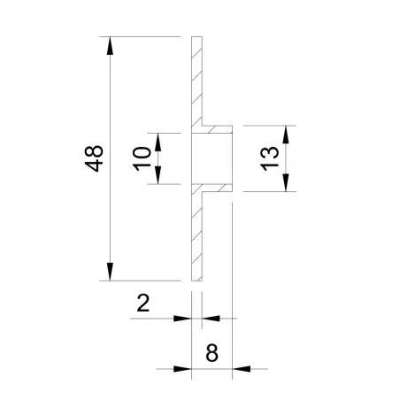 Side view of D50 flanged silicone gasket showing 2 mm body thickness and flange profile