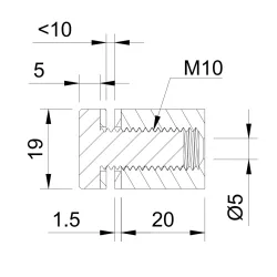 D19 sign adaptor technical drawing with Ø19 mm cover, Ø11 mm hole and 21.5 mm spacer