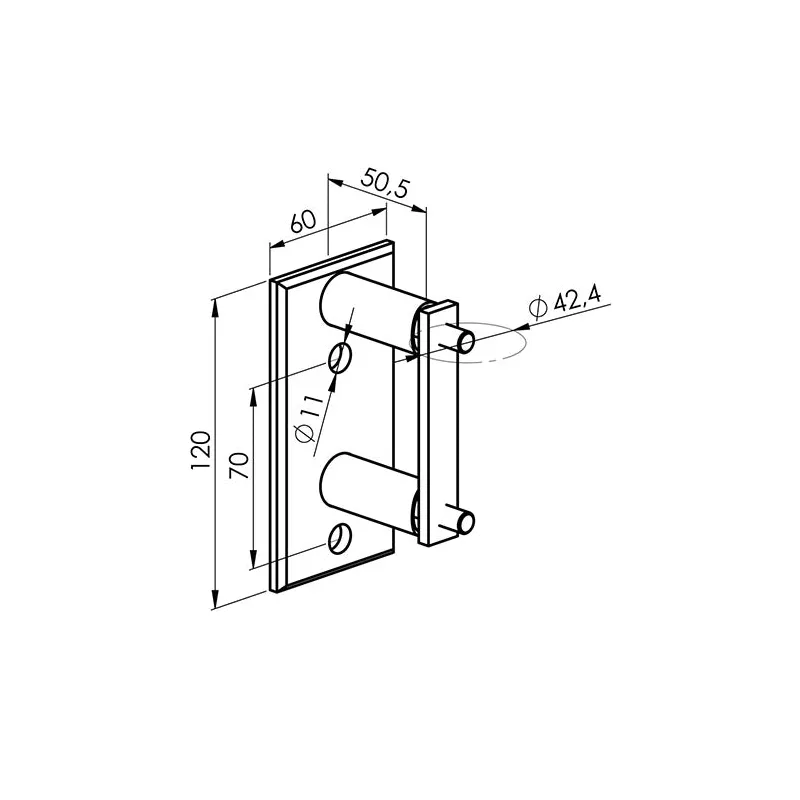 Strofix side fastening 120x60 showing tall bolt pattern for side-mounting a round railing post