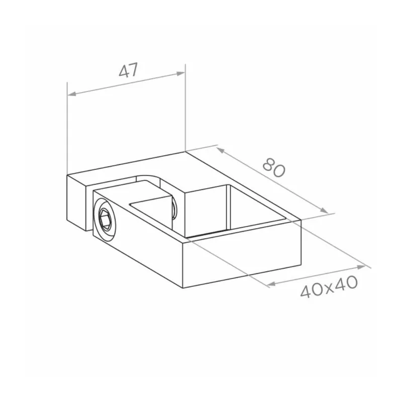 Strofix assembly clamp 40x40 showing flat-mount base and clamping body for square post