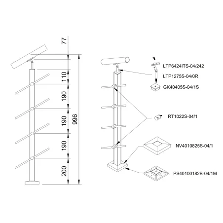 Margu stabiņš kāpnēm, lenterim ø42.4