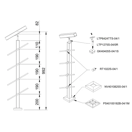 Margu stabiņš kāpnēm, kvadrāt lenterim