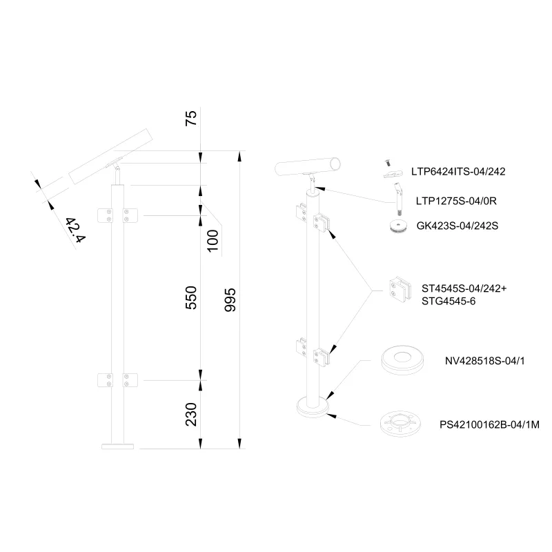 Margu stabiņš kāpnēm, lenterim ø42.4