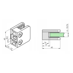 Strofix glass clamp 45x45 flat polished showing mirror-like surface finish and glass grip channel