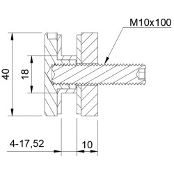 D40 glass adaptor technical drawing for 4-21.52 mm glass with Ø15 mm hole and 10 mm spacer