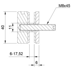 D40 glass adaptor technical drawing for 4-21.52 mm glass with Ø12 mm hole and 6 mm spacer
