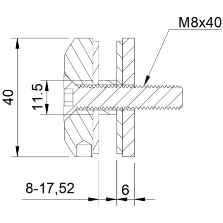 D40 glass adaptor technical drawing for 8-17.52 mm glass with Ø14 mm hole and 10 mm spacer