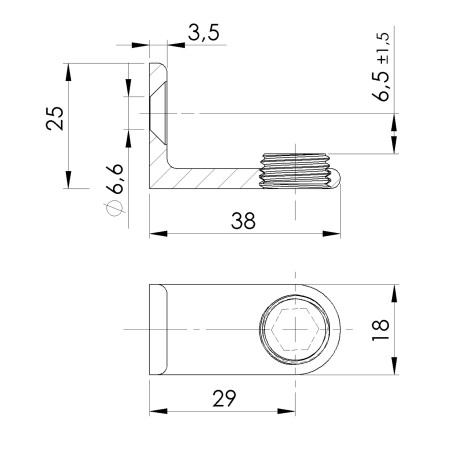 Glass Support Plate Flat 38x25 AISI304 Satin | Strofix