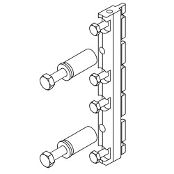 Strofix canopy connector for glass facade, front view showing standoff fitting body