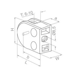 Strofix glass clamp 40x50 flat showing screw mounting interface and rubber gasket channel