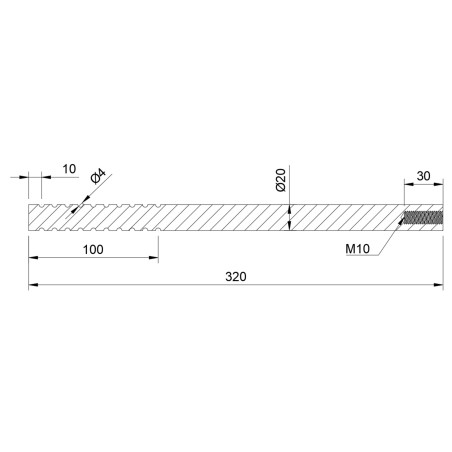 Strofix steel anchor D20 L 320 M10 side view showing electrophoretic coating and thread profile