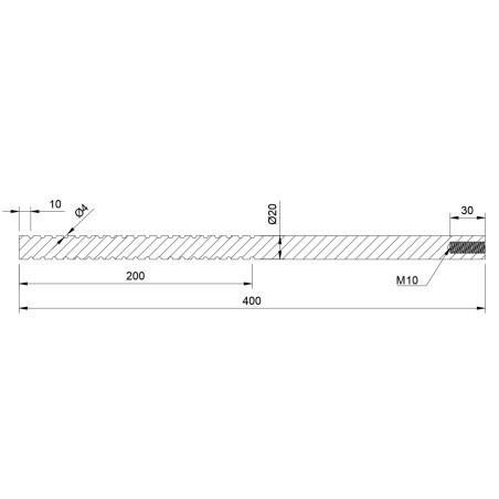 Strofix steel anchor D20 L 400 M10 side view showing electrophoretic coating and M10 thread