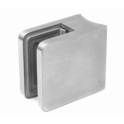 Strofix mini glass clamp 30x30 mm for Ø42.4 tube, satin, showing compact body and curved tube-mount back