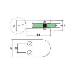Strofix glass clamp 45x63 polished for Ø42.4 tube showing mirror surface and curved tube-mount back
