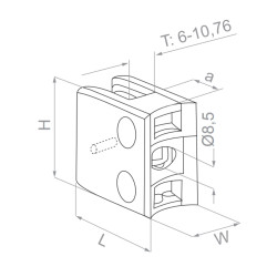 Strofix glass clamp 45x45 for Ø42.4 tube with support rear view showing security plate mounting