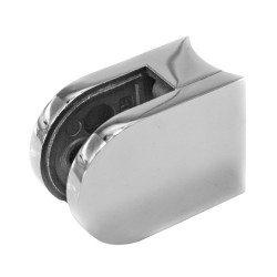 Strofix glass clamp 40x50 mm polished for Ø42.4 tube, mirror finish, showing rectangular body and curved back