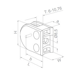 Strofix glass clamp 40x50 polished for Ø42.4 tube rear view showing curved mounting surface profile