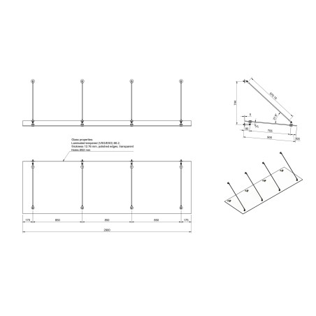 Hanging glass canopy with 4 rods | Strofix