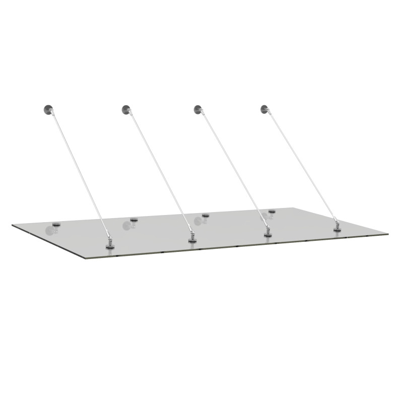 Strofix complete hanging glass canopy with 4 tension rods, 12.76 mm laminated glass, extra-wide entrance