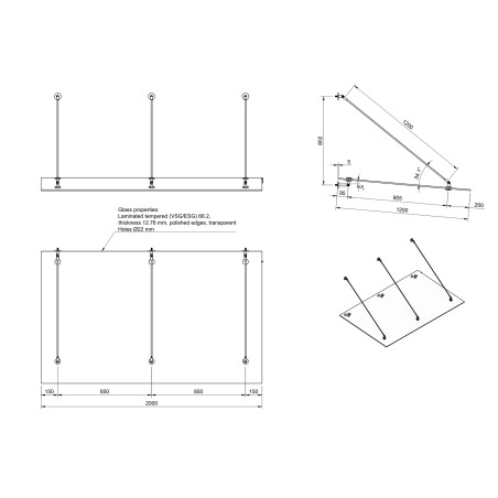 Strofix hanging canopy hardware detail showing triple suspension point configuration