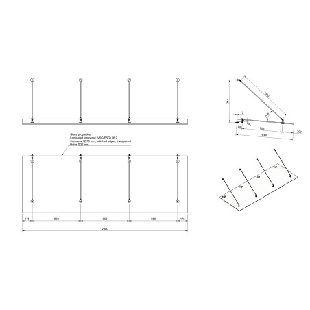 Hanging Glass Canopy With 4 Rods 900-1100 | Strofix