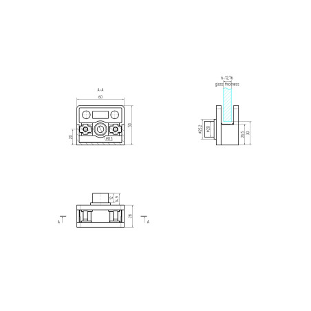 Strofix glass clamp 60x50 final flat showing end clamp profile enclosing glass edge