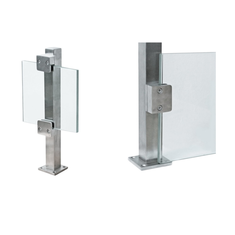 Strofix glass clamp 60x50 final flat satin showing M8 screw mounting and glass grip channel