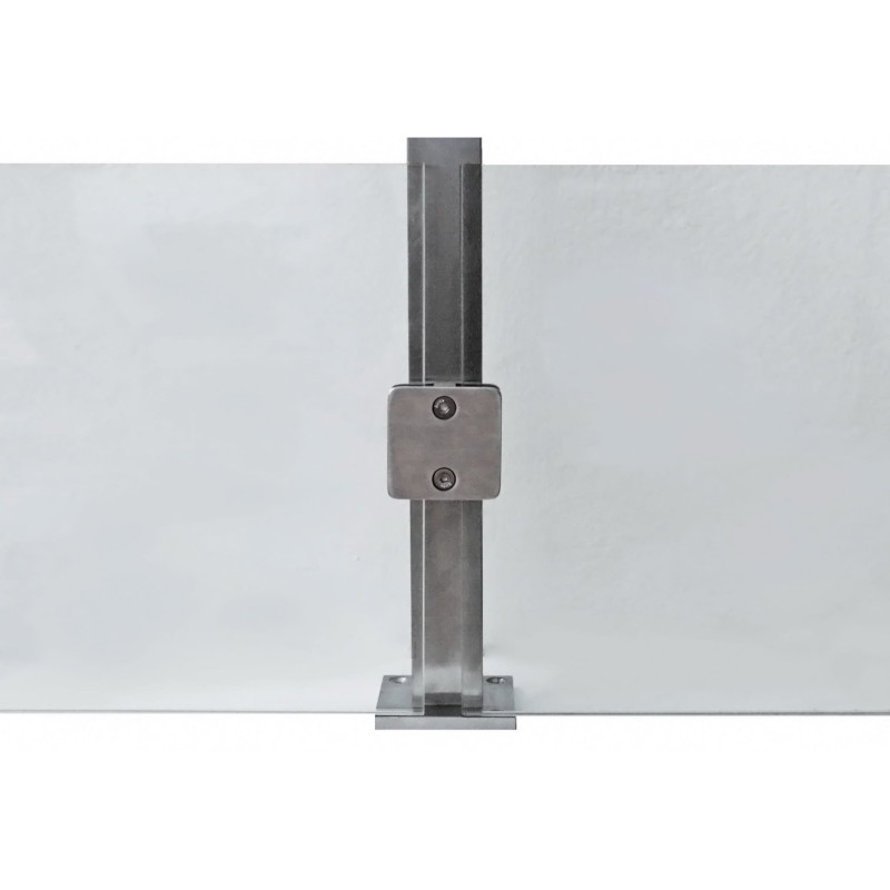 Strofix glass clamp 60x60 180° flat satin showing M8 screw mounting and joint profile