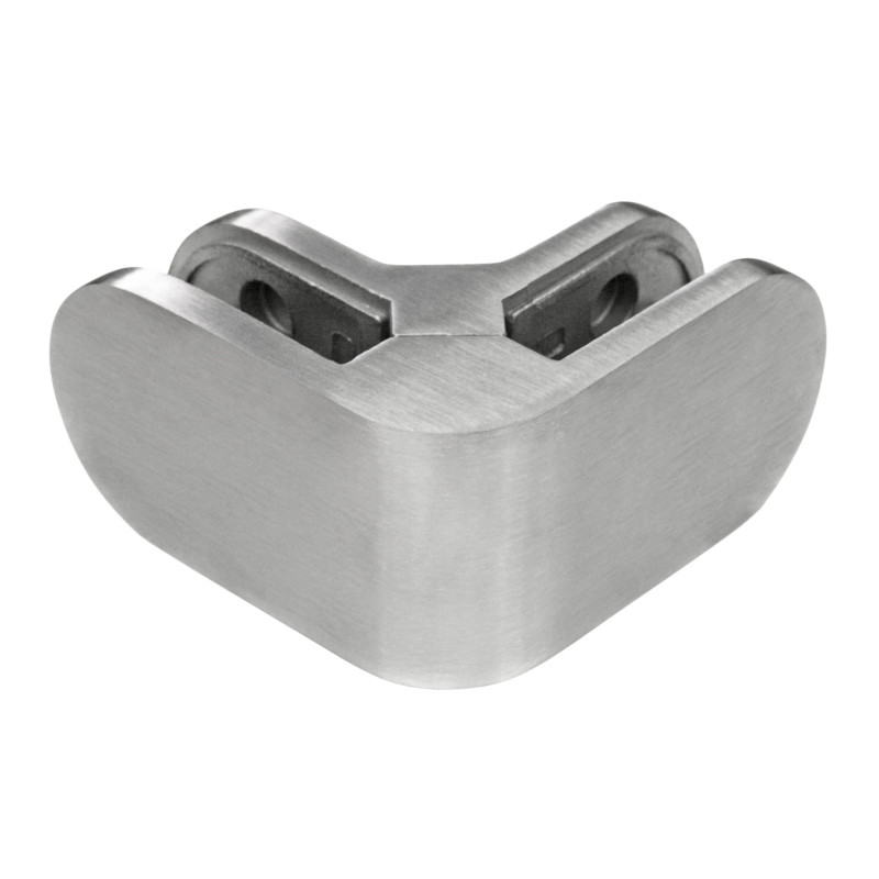 Strofix glass clamp 90° corner flat satin side view showing corner glass grip and mounting