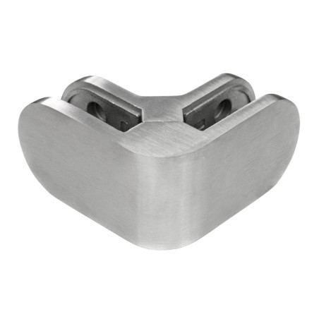 Strofix glass clamp 90° corner flat satin side view showing corner glass grip and mounting