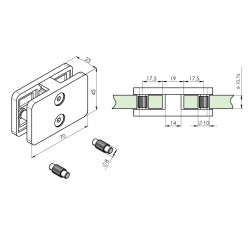 Strofix glass clamp 45x90 180° flat satin side view showing 25 mm depth and double glass grip