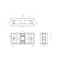 Strofix glass clamp 45x95 180° flat satin side view showing 30 mm depth and double glass grip channel