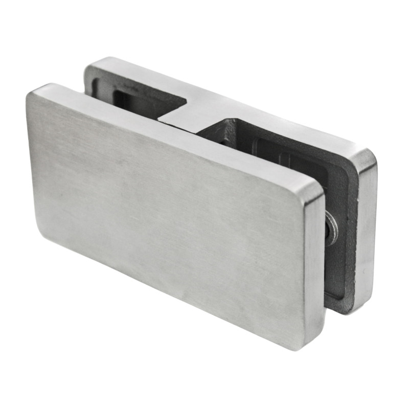 Strofix stikla turētājs 45x95x30 mm 180° plata josla, plakana montāža, slīpēts AISI 304, stikla-stikla savienojumam 8-12,76 mm