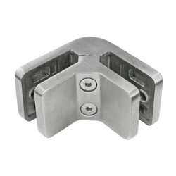 Strofix glass clamp 45x72 mm 90° corner joint, flat mount, satin AISI 304, for right-angle thick glass connection