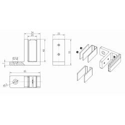 Strofix wall-mount glass clamp 48x65 showing wall-fixing body and glass grip channel