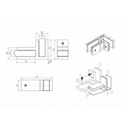 Strofix glass clamp 45x72 90° showing corner joint body for 10-12.76 mm glass connection