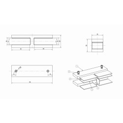 Strofix glass clamp 90x25 180° showing slim low-profile body spanning glass-to-glass joint