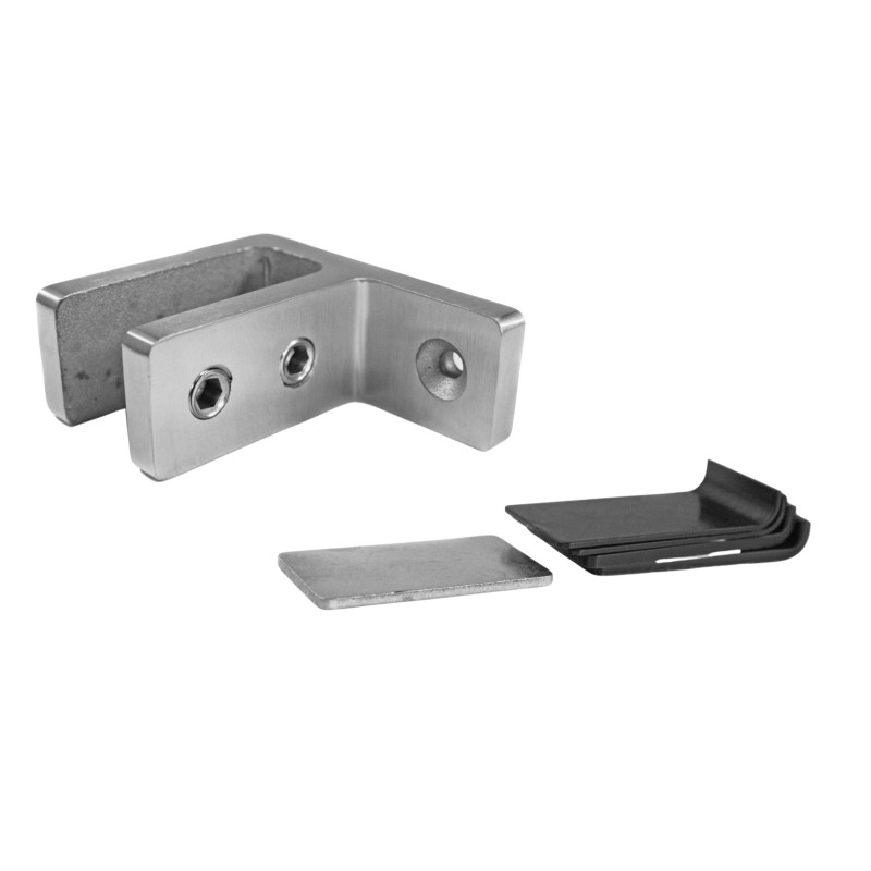 Strofix glass clamp 48x65 wall satin side view showing 34 mm depth for 12-15 mm glass