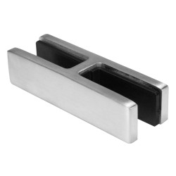 Strofix glass clamp 103x34x25 mm 180° wide low-profile bar, flat mount, satin AISI 316, for thick glass joint 12-15 mm