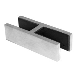 Strofix glass clamp 90x25x33 mm 180° low-profile bar, flat mount, satin AISI 304, for thick glass joint 16.76-17.52 mm