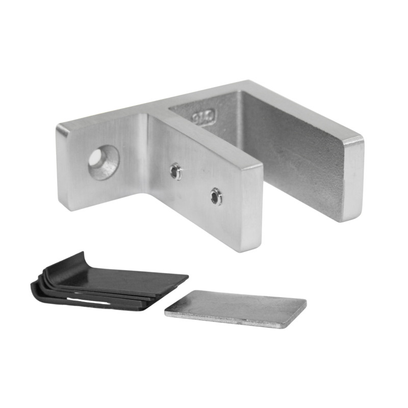 Strofix wall-mount glass clamp 48x65 AISI 316 showing direct wall mounting for thick glass panel