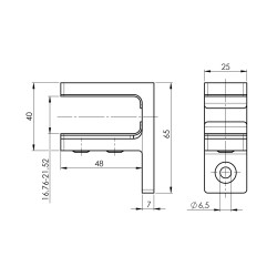 Strofix wall-mount glass clamp 48x65x40 showing deeper 40 mm body for ultra-thick glass
