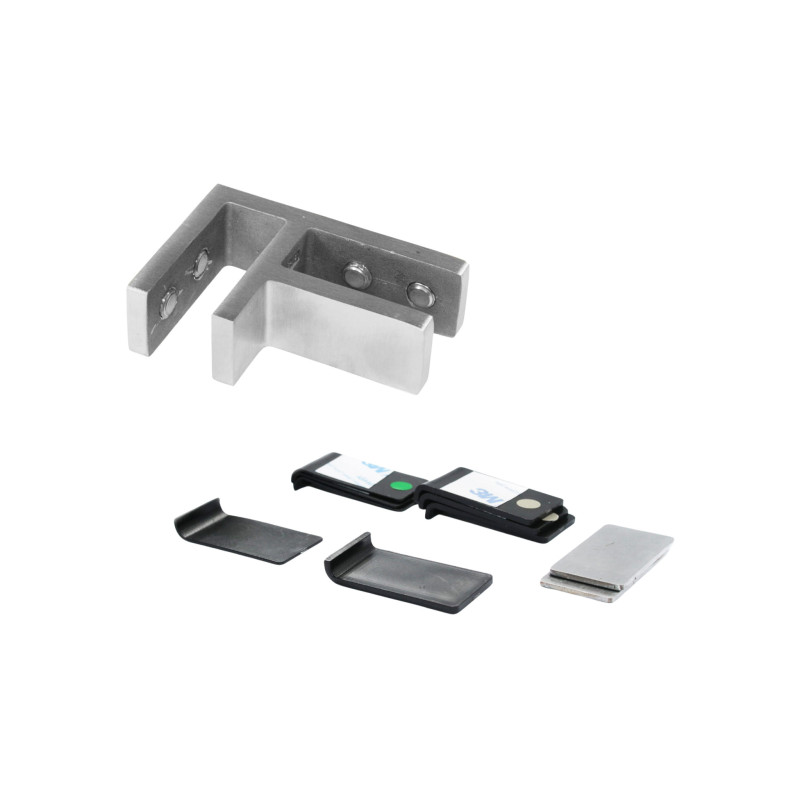 Strofix glass clamp 88x55 90° flat satin side view showing 40 mm depth for 21.52 mm glass corner